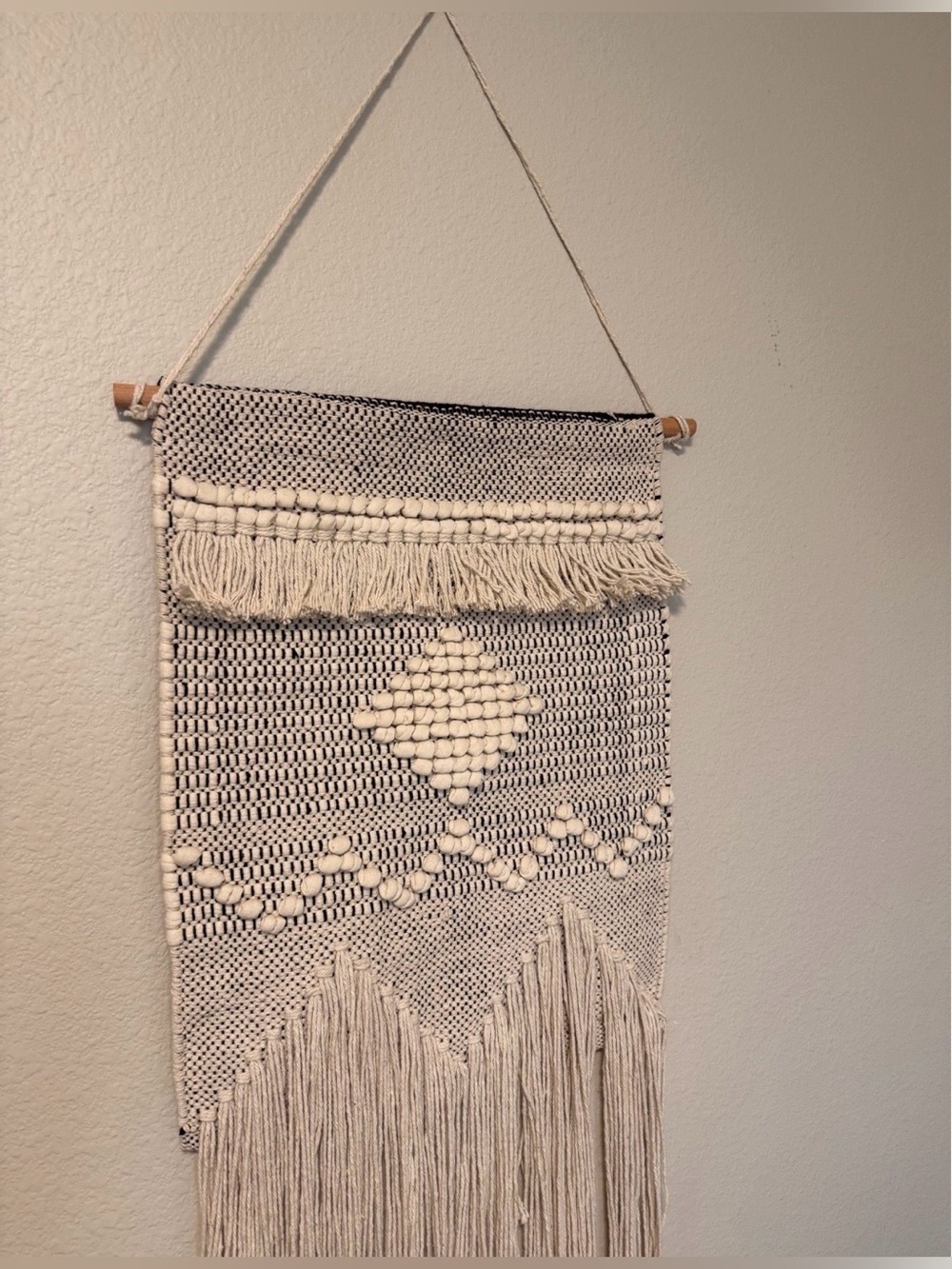 Boho Macrame Cream Textured Macrame Tapestry with Fringe